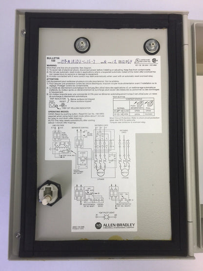 ALLEN BRADLEY 109-A18JD3-C15-7 TYPE 12 STARTER ENCLOSURE WITH CONTACTOR & RELAY