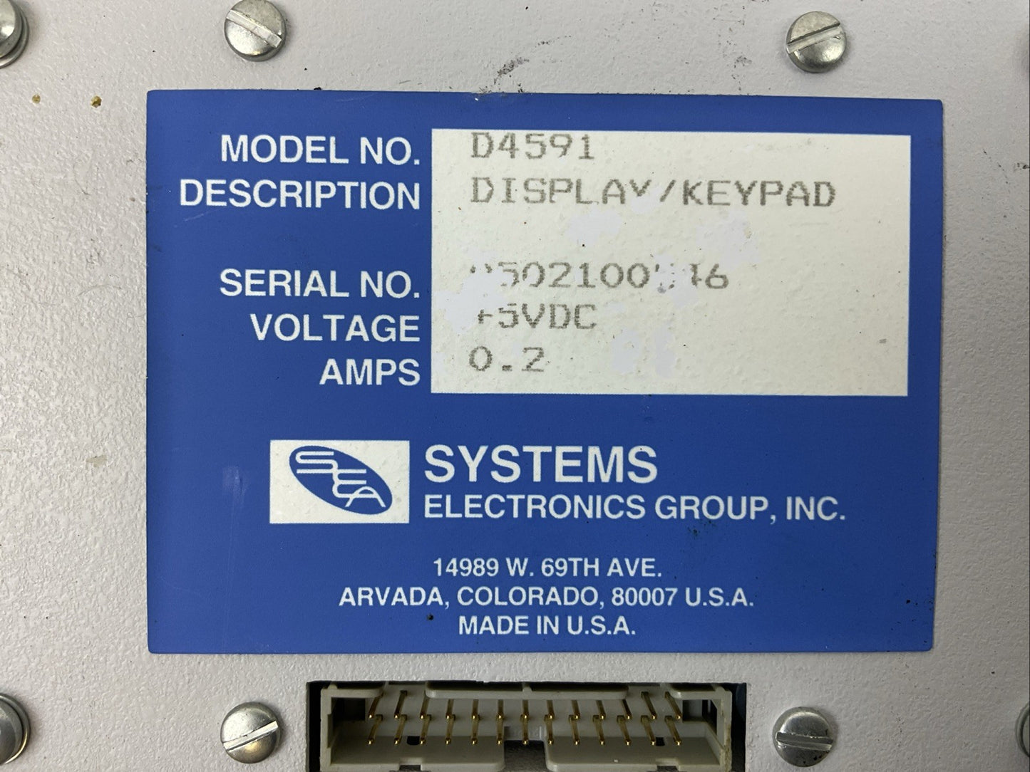 SYSTEMS D4591 DISPLAY / KEYPAD +5VDC 0.2A