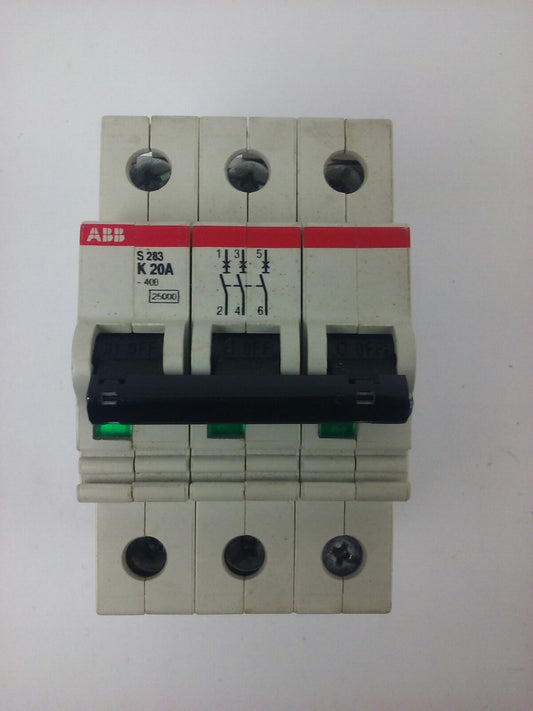 ABB, S283, CIRCUIT BREAKER, K 20A, 3 POLE, 277/480VAC, MAX 254/440, VDE0660, NEW