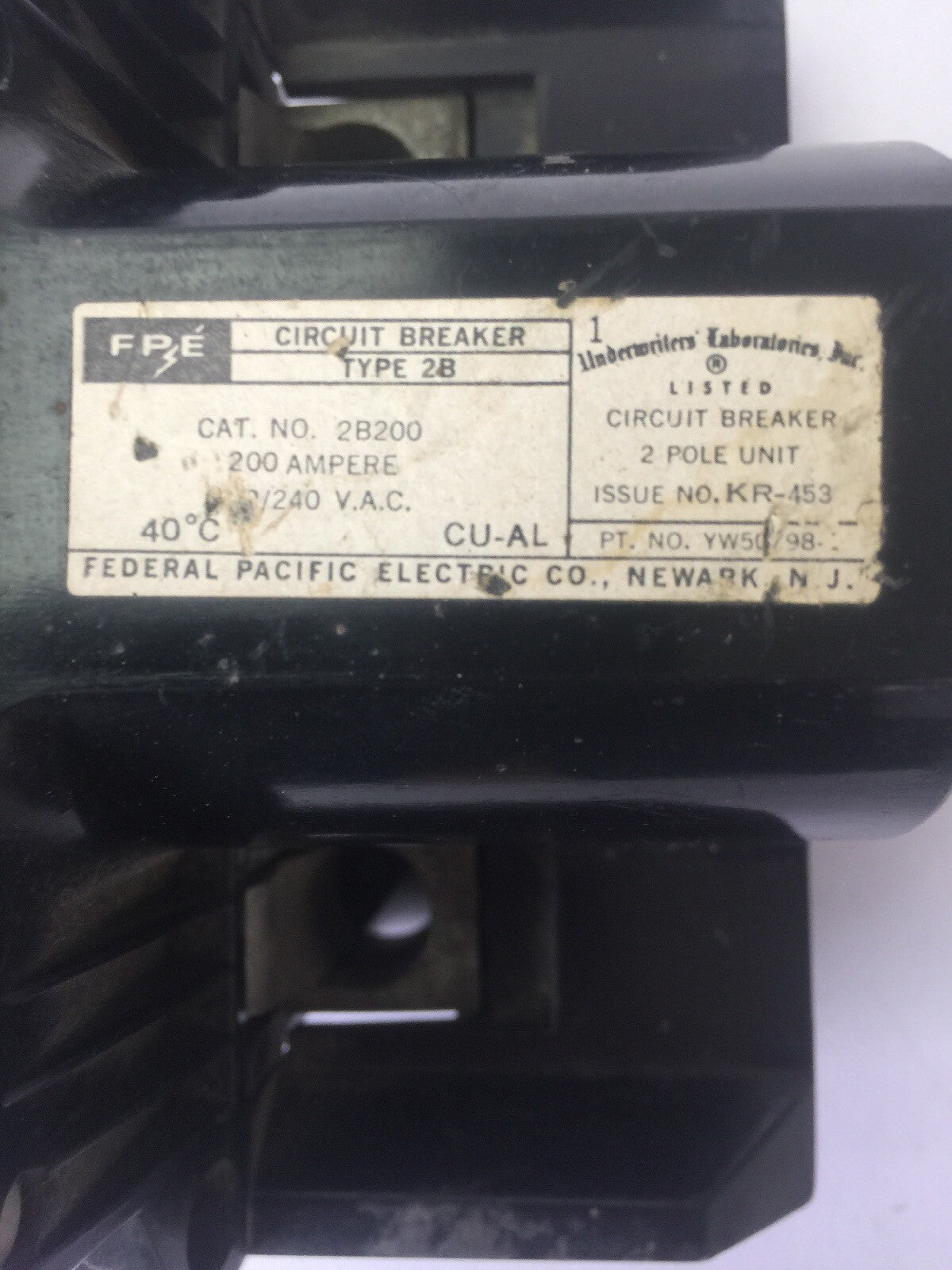 FPE 2B200 CIRCUIT BREAKER 200A 120/240VAC 2POLE UNIT