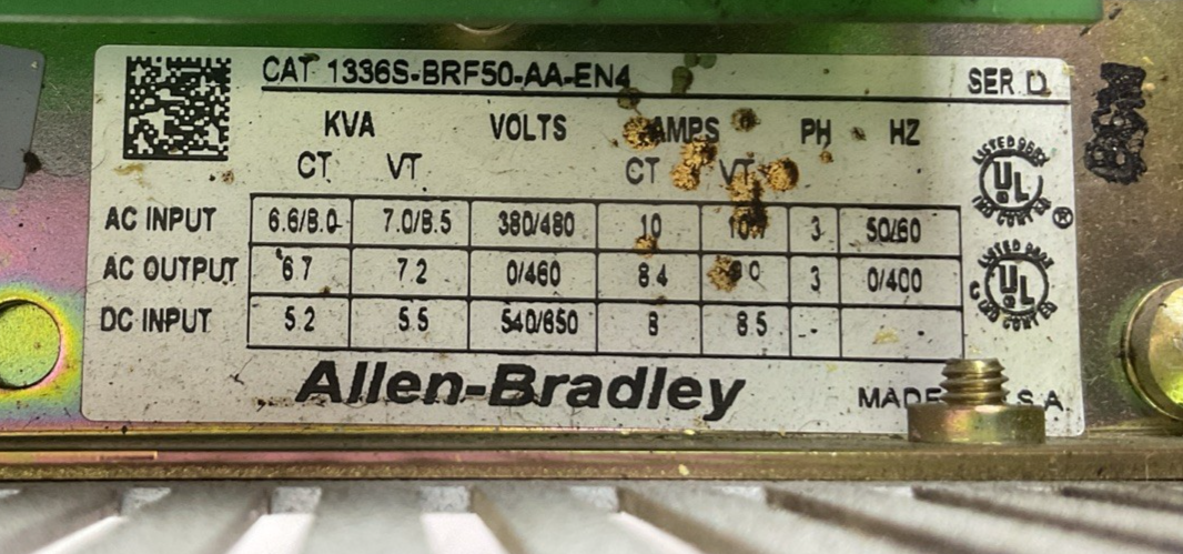 ALLEN BRADLEY 1336S-BRF50-AA-EN4 SER D 1336 PLUS SENSORLESS VECTOR DRIVE