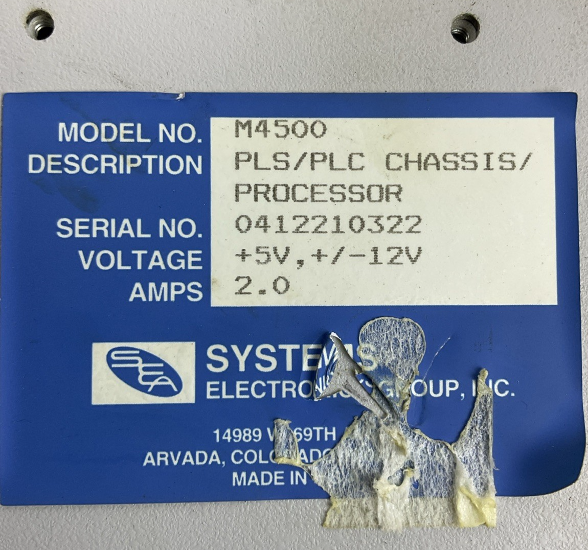 SEA M4500 PLS/PLC CHASSIS PROCESSOR +5V, +/-12V 2.0AMPS