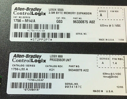 ALLEN BRADLEY 1756-L55 SER.A REV K01 F/W 1.4 24VDC /1756-M14 SER.A REV G03 24VDC