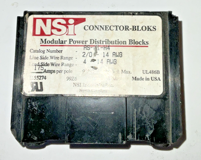 NSI AS-K1-H4 MODULAR POWER DISTRIBUTION BLOCK 350MCM 600V 2/0-14AWG