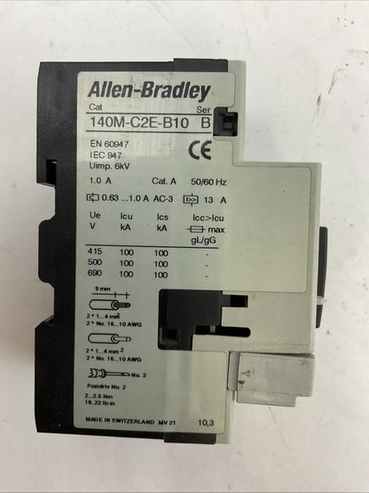 ALLEN BRADLEY 140M-C2E-B10 MOTOR CIRCUIT BREAKER SER B 0.63-1.0A TRIP