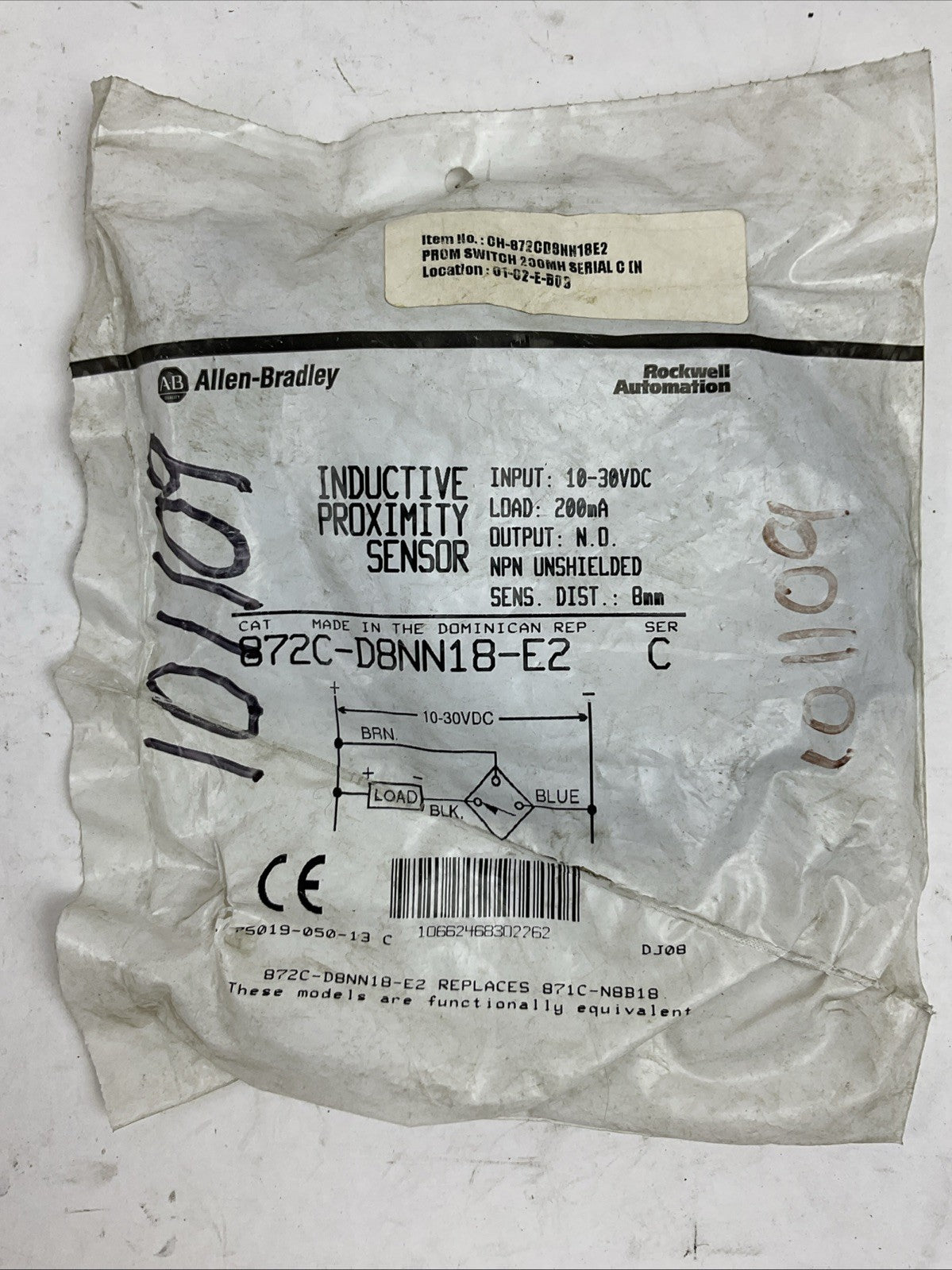ALLEN BRADLEY 872C-D8NN18-E2 SER C OUTPUT N.O. INPUT 10-30VDC LOAD 200mA SENSOR