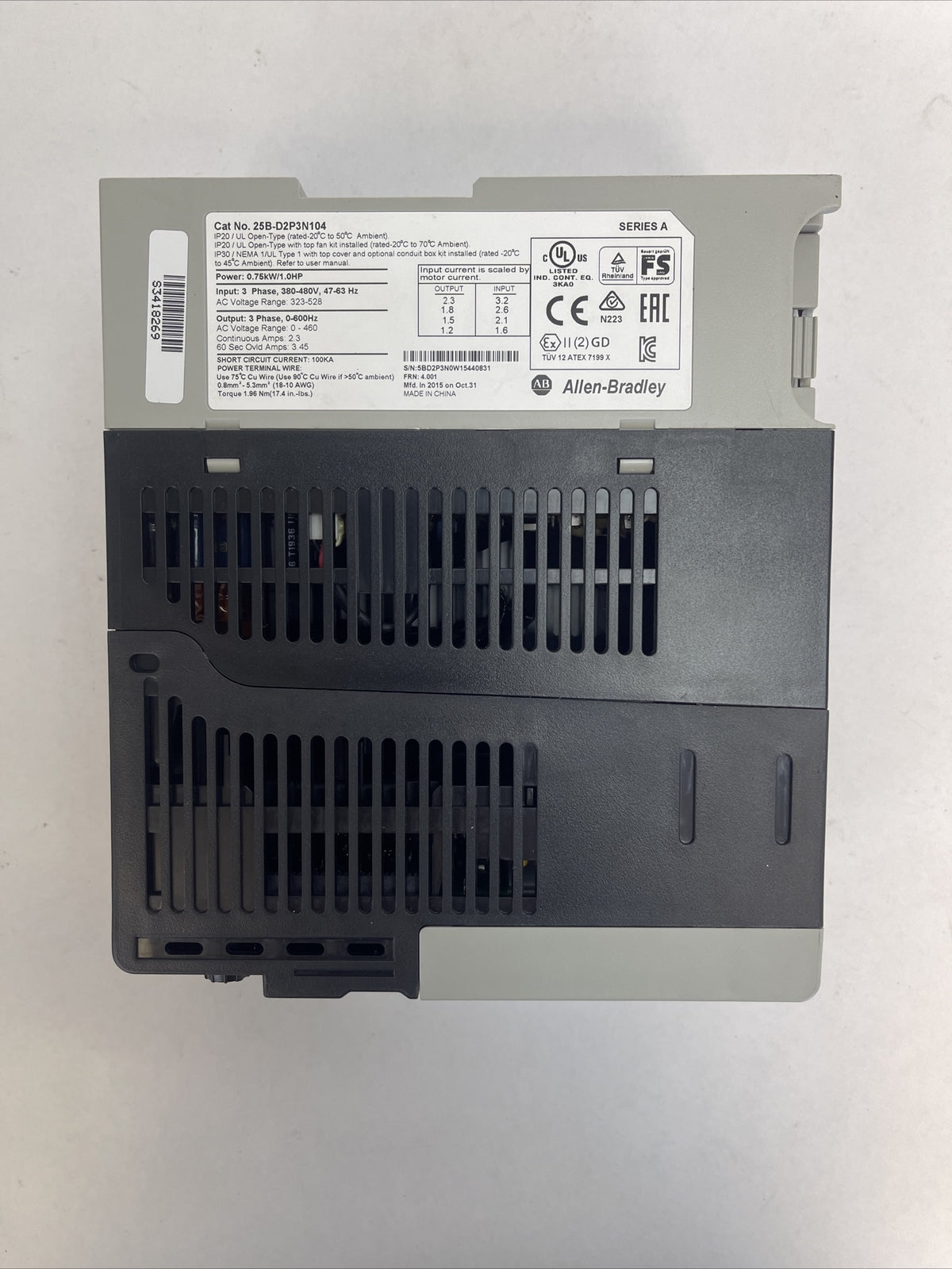 ALLEN BRADLEY 25B-D2P3N104 POWER FLEX 525 AC DRIVE FRN 4.001 SER A OUTPUT 2.3A