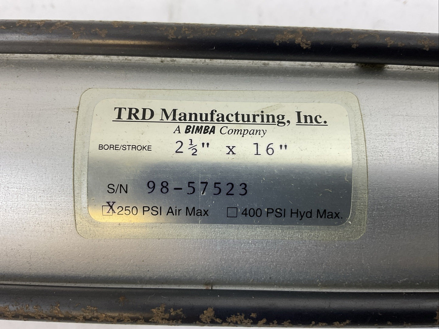 TRD MANUFACTURING 250PSI AIR MAX BORE/STROKE 2-1/2" X 16" CYLINDER