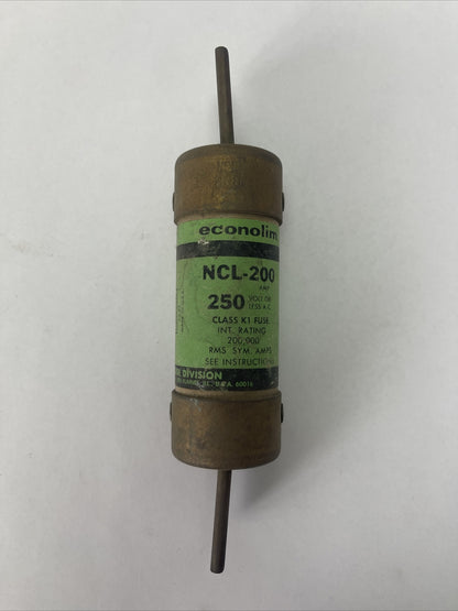 ECONOLIM NCL-200 CLASS K1 FUSE 200AMP 250VAC