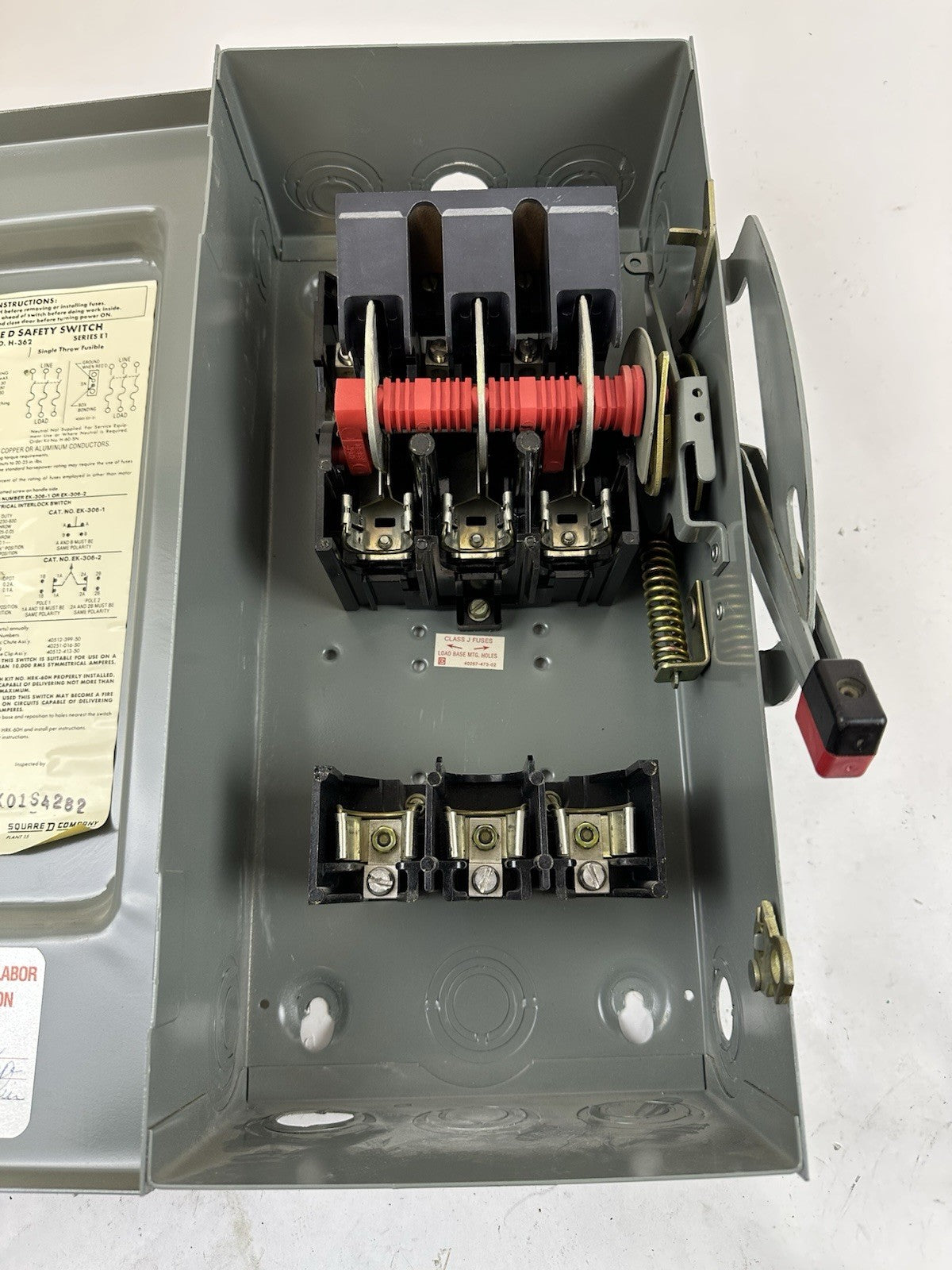 SQUARE D H362 SERIES E1 3 PHASE FUSIBLE DISCONNECT SAFETY SWITCH 60A 600V