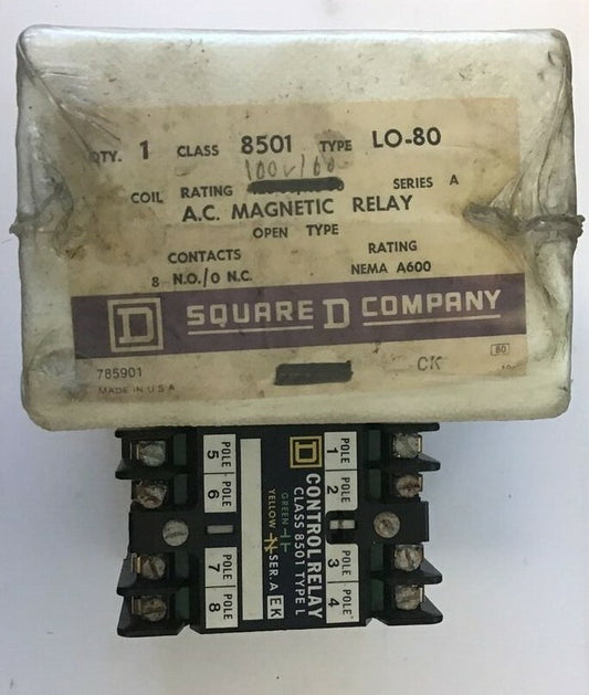 SQUARE D 8501 LO-80 AC MAGNETIC RELAY SER.A 120-60/110-50