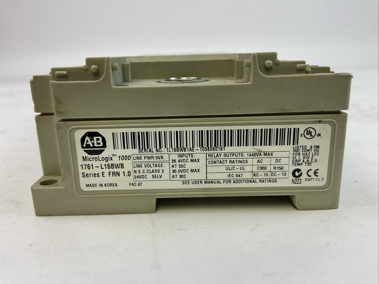 ALLEN BRADLEY 1761-L16BWB SERIES E FRN 1.0 MICRO LOGIX 1000 CONTROLLER PROCESSOR