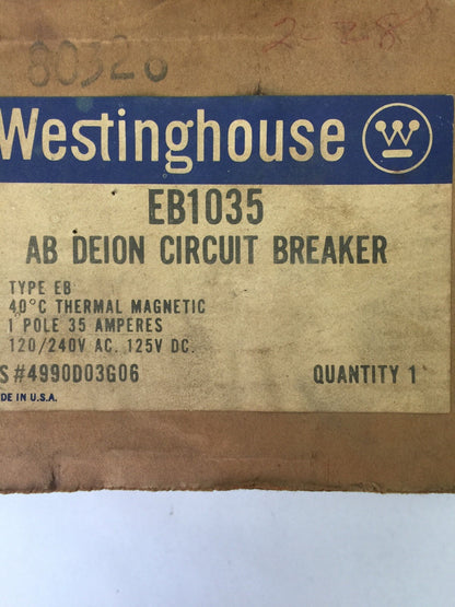 WESTINGHOUSE EB1035 CIRCUIT BREAKER 35AMP 1POLE 120/240VAC 125VDC 4990D03G06