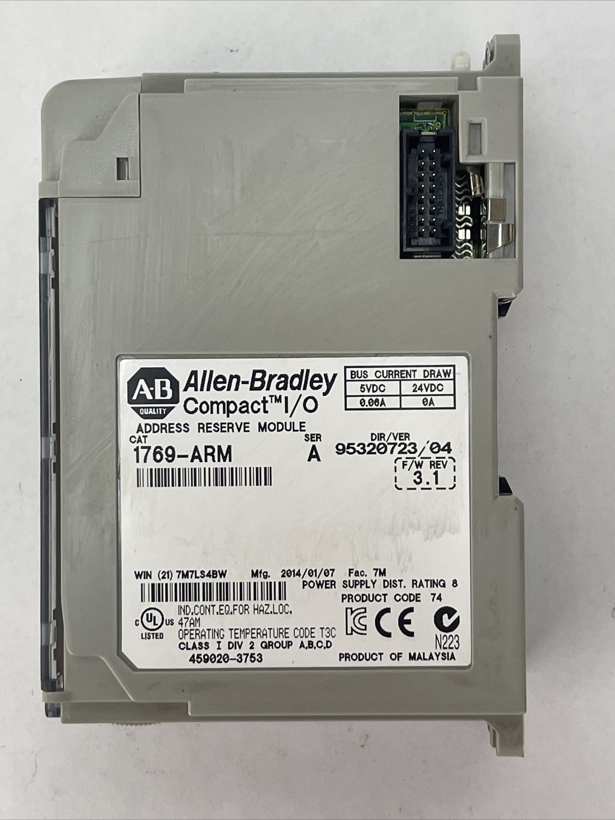 ALLEN BRADLEY COMPACT I/O 1769-ARM SER A F/W REV 3.1 ADDRESS RESERVE MODULE