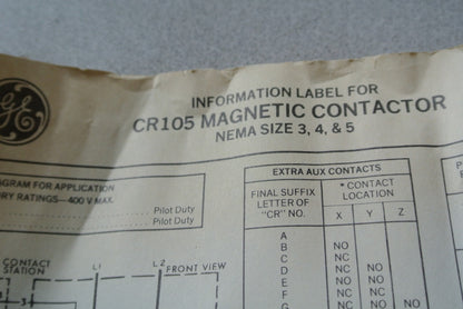 GE CR105P0 / CR105PO OPEN MAGNETIC CONTACTOR NEMA 5 NEW SURPLUS 70249IP002