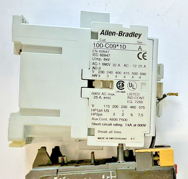 ALLEN BRADLEY 100-C09*10 CONTACTOR SER A 600VAC 9A W/ 193-BSB 22 RELAY 15-23A