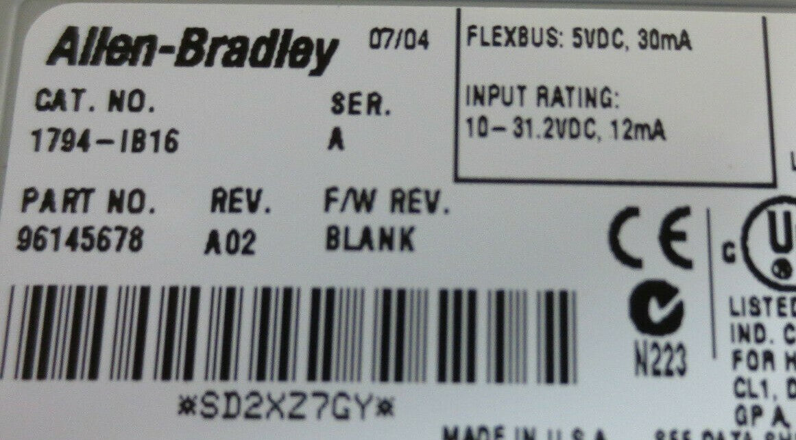 ALLEN-BRADLEY 1794-IB16 Ser. A FLEX I/O / 24VDC  SINK INPUT / w/ 1794-TB3