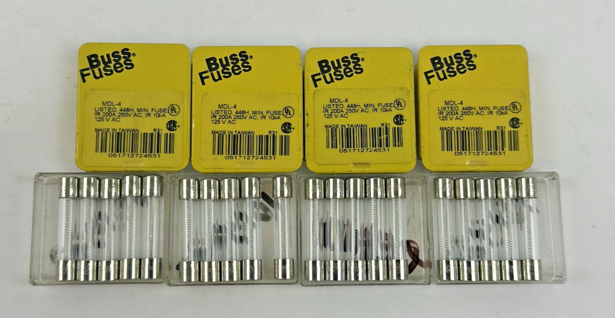 COOPER BUSSMANN MDL-4 GLASS TIME DELAY FUSE 4A 250VAC 125VAC 5 PACK LOT OF 4