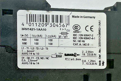 SIEMENS 3RV1421-1AA10 MOTOR CONTROL 3RV1901-1E 33A 480V***LOTOF2***