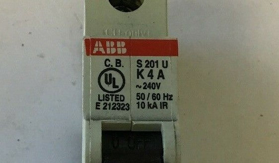 ABB S201U-K4A Circuit Breaker 1 Pole 4A 240VAC 50/60Hz DIN Rail Mount