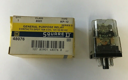SQUARE D 8501 KP-12 GENERAL PURPOSE RELAY CONTACTS DPDT 10A COIL 12V 50/60HZ