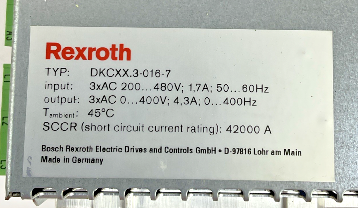 REXROTH DKCXX.3-016-7 INDRAMAT DRIVE 480V 400HZ