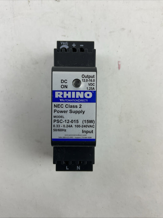 AUTOMATIONDIRECT PSC-12-015 RHINO POWER SUPPLY OUTPUT 12.0-16.0VDC INPUT 120-240