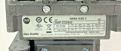 ALLEN-BRADLEY  500F-COD930 STARTER SER. C SIZE 2 W/ 595-A SER.C- HEATERS VARY