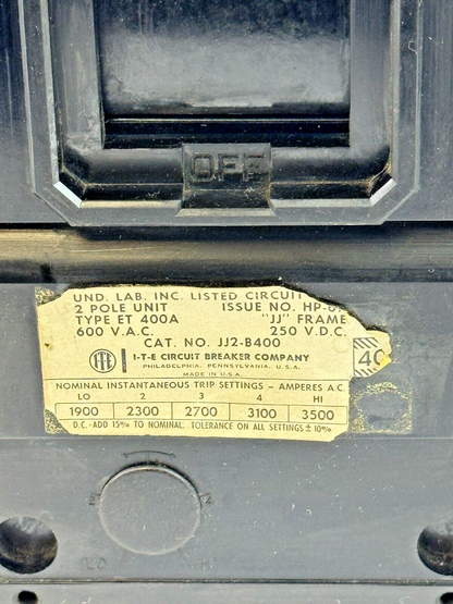 ITE - JJ2B400 - THERMAL MAGNETIC CIRCUIT BREAKER - 400 A, 2 POLE, 600 VAC