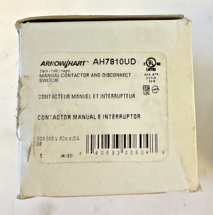 EATON AH7810UD MANUAL CONTACTOR AND DISCONNECT SWITCH 30A 600VAC