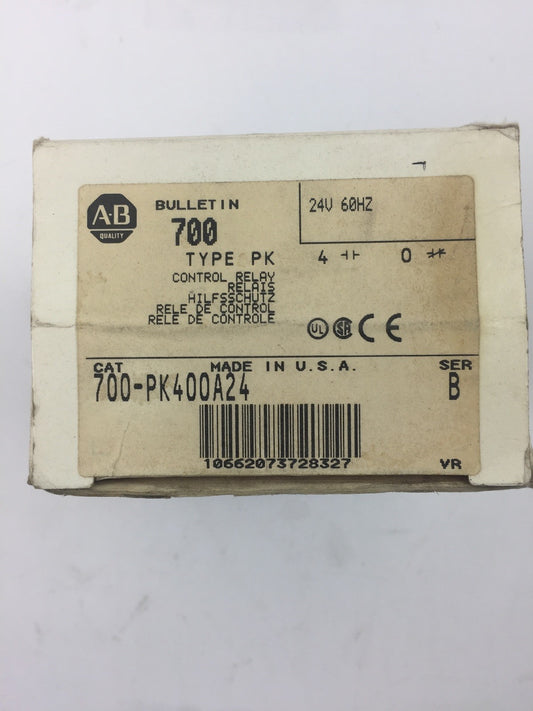 ALLEN BRADLEY 700-PK400A24 CONTROL RELAY TYPE PK 24V 60HZ SERIES B