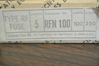 BOX of 5 / ECONOMY / FPE RFN100 RECTIFIER FUSE / 100A / 250V / NEW SURPLUS