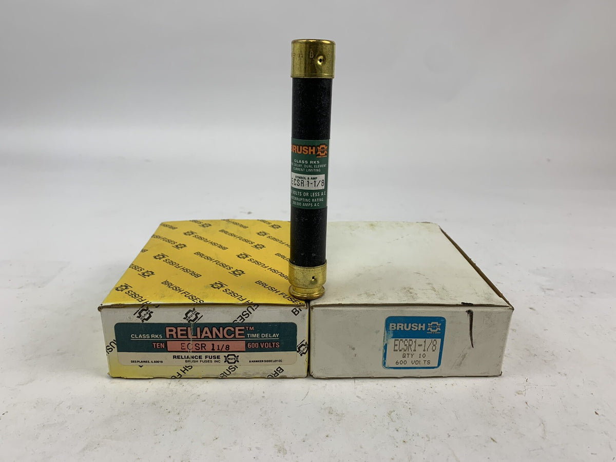 Brush Reliance Time-Delay Dual-Element ECSR1-1/8 1 1/8A 600V Fuse "Lot of 10"