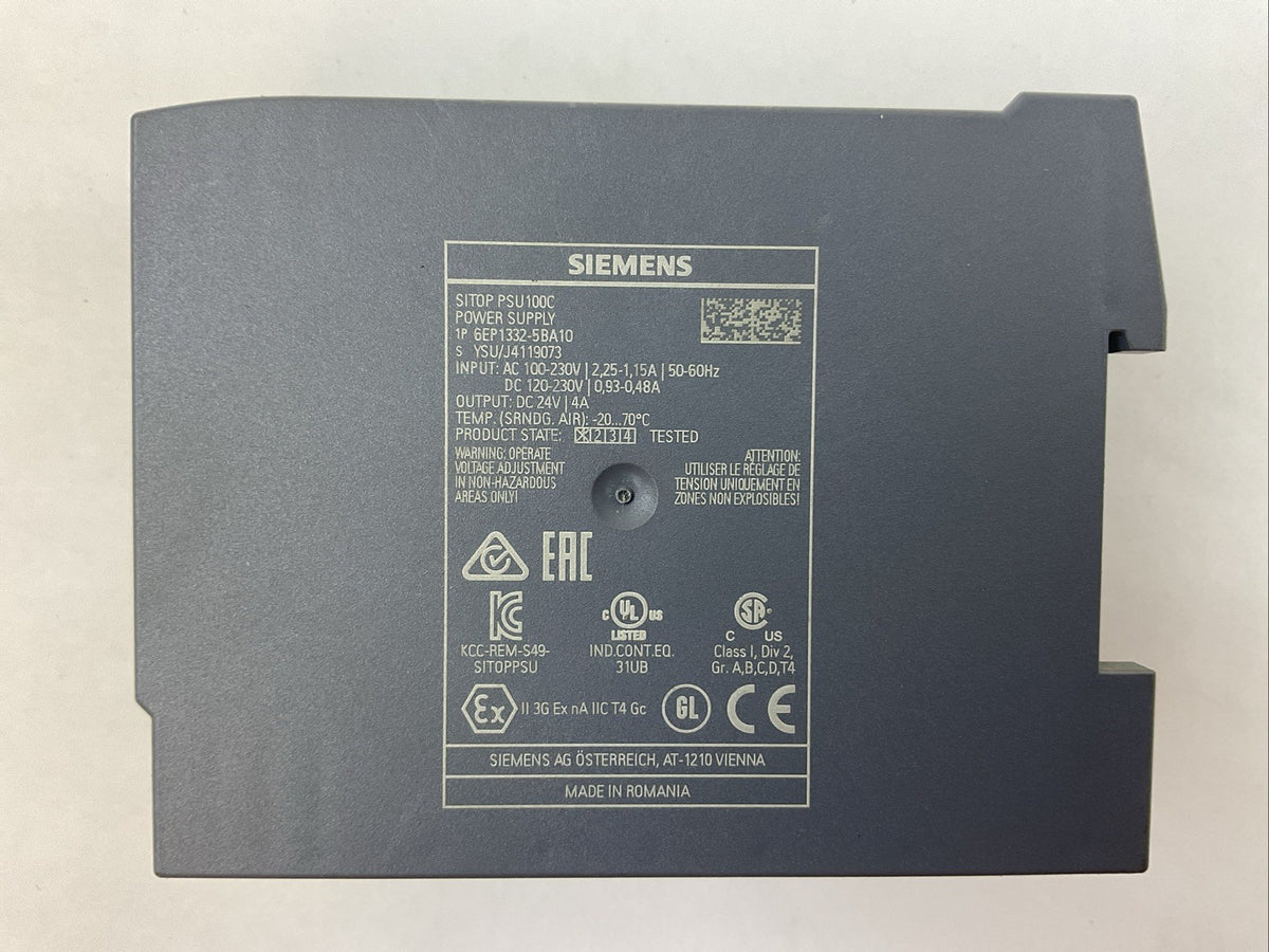 SIEMENS 1P 6EP1332-5BA10 SITOP PSU100C POWER SUPPLY OUTPUT 24VDC 4A