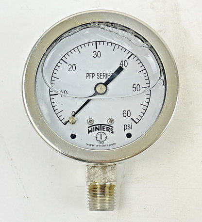 WINTERS - PFP823R1 - PRESSURE GAUGE - 2.5" DIAMETER, 1/4" NPT BTM, 0-60 PSI
