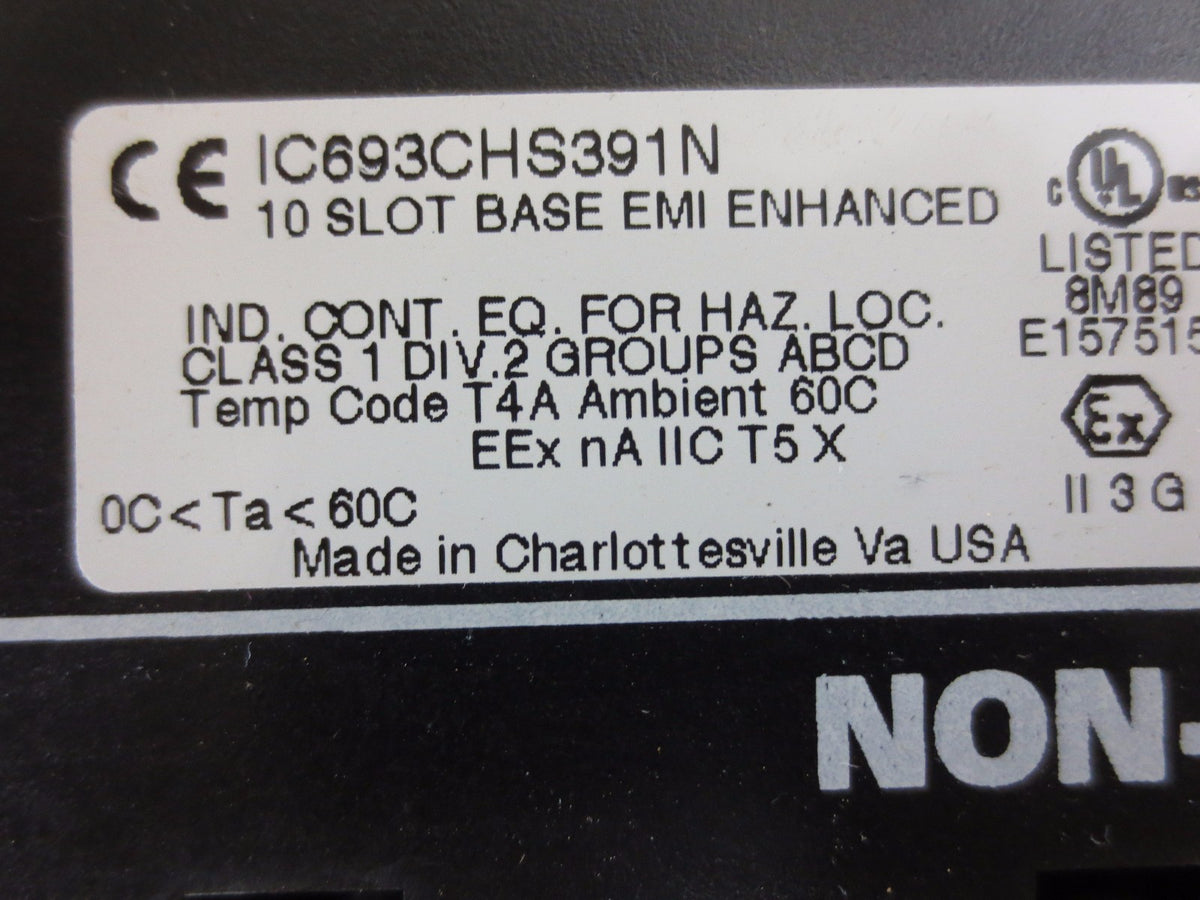 GE FANUC IC693CHS391N 10-SLOT BASE - EMI ENHANCED - CPU, POWER SUPPLY SLOTS