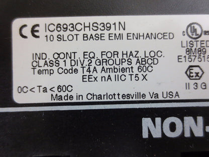GE FANUC IC693CHS391N 10-SLOT BASE - EMI ENHANCED - CPU, POWER SUPPLY SLOTS