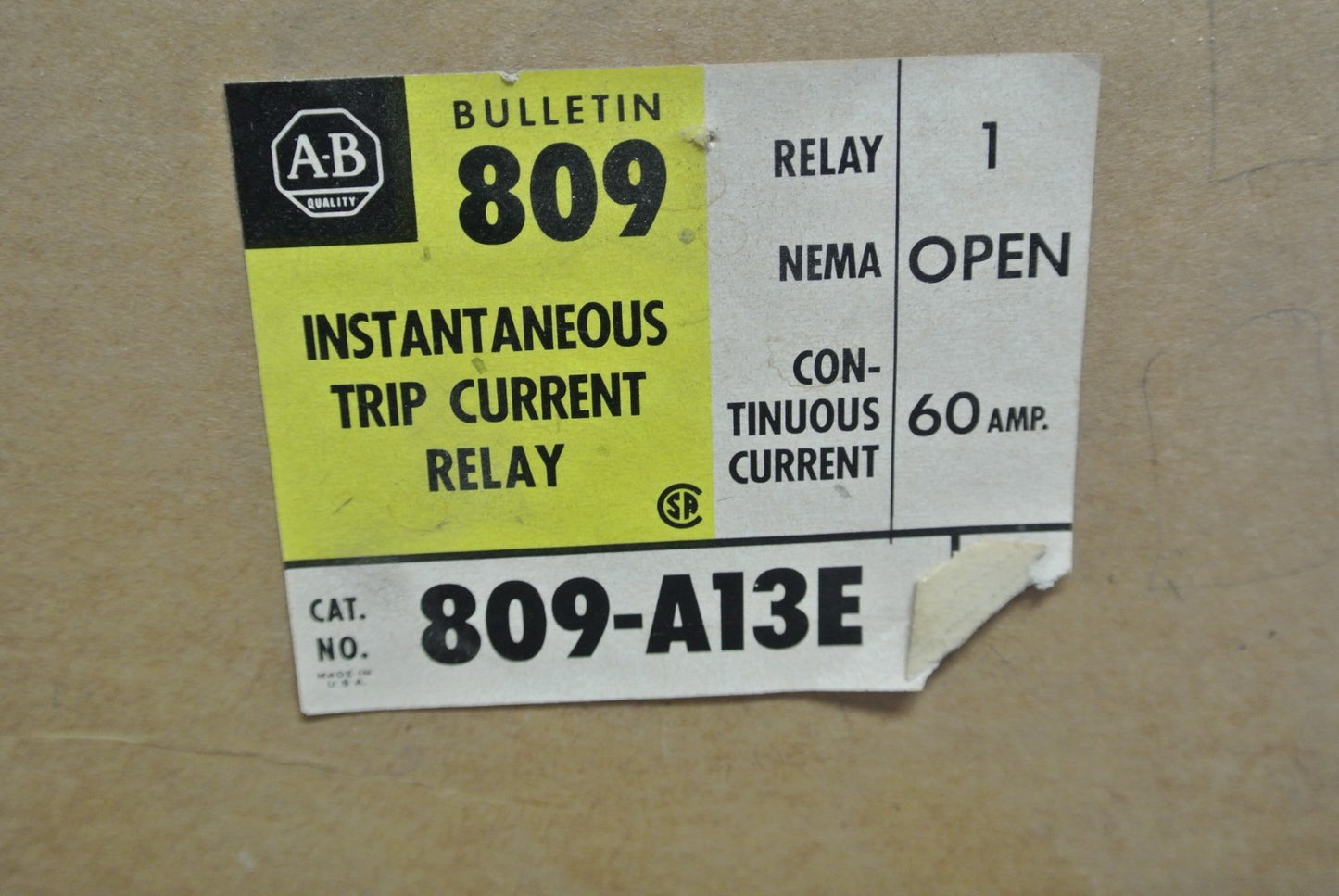 ALLEN-BRADLEY 809-A13E - INSTANTANEOUS TRIP CURRENT RELAY 60A  NEW SURPLUS