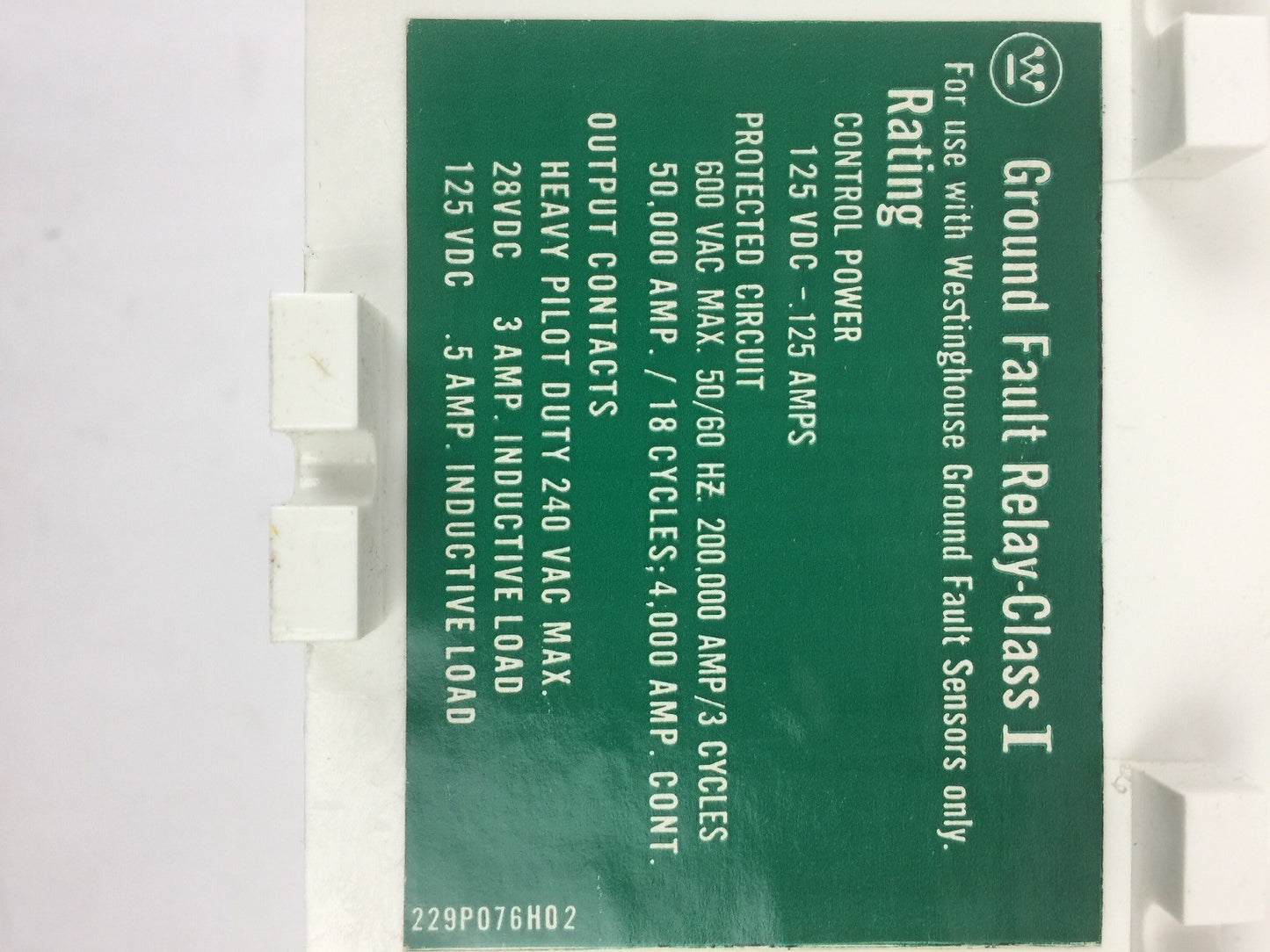 WESTINGHOUSE GFR60ED GROUND FAULT RELAY ELEC RESET W/O INTLK 255P156H08D