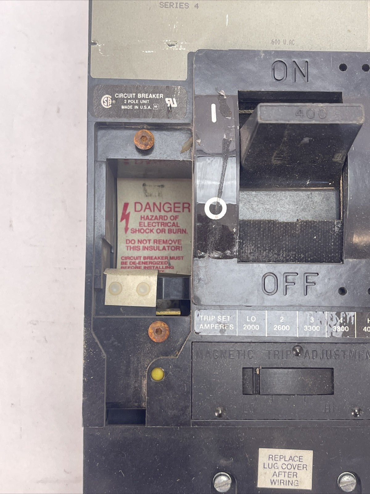 SQUARE D LAL2640036MV SERIES 4 CIRCUIT BREAKER 400AMP 600VAC 2POLE
