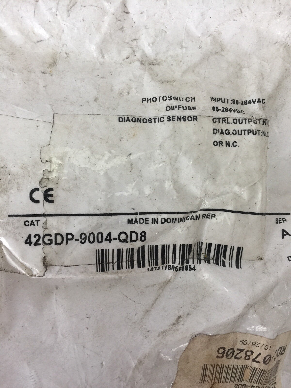 ALLEN BRADLEY 42GDP-9004-QD8 PHOTOSWITCH DIFFUSE DIAGNOSTIC SENSOR 90-264VAC