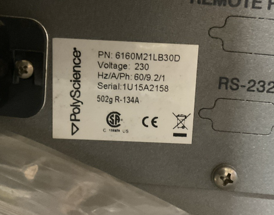 POLYSCIENCE 6160M21LB30D 230VAC 60HZ 9A 1PH WHISPERCOOL (SEE PHOTO FOR DAMAGE)