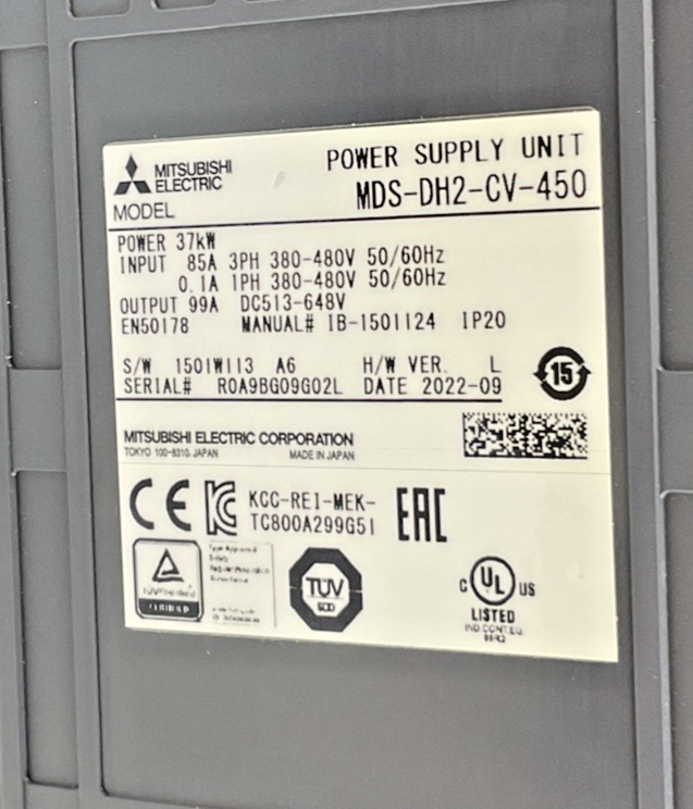 MITSUBISHI MDS-DH2-CV-450 SERVO DRIVE 37KW 85A 50-60HZ H/W VER.L 648V