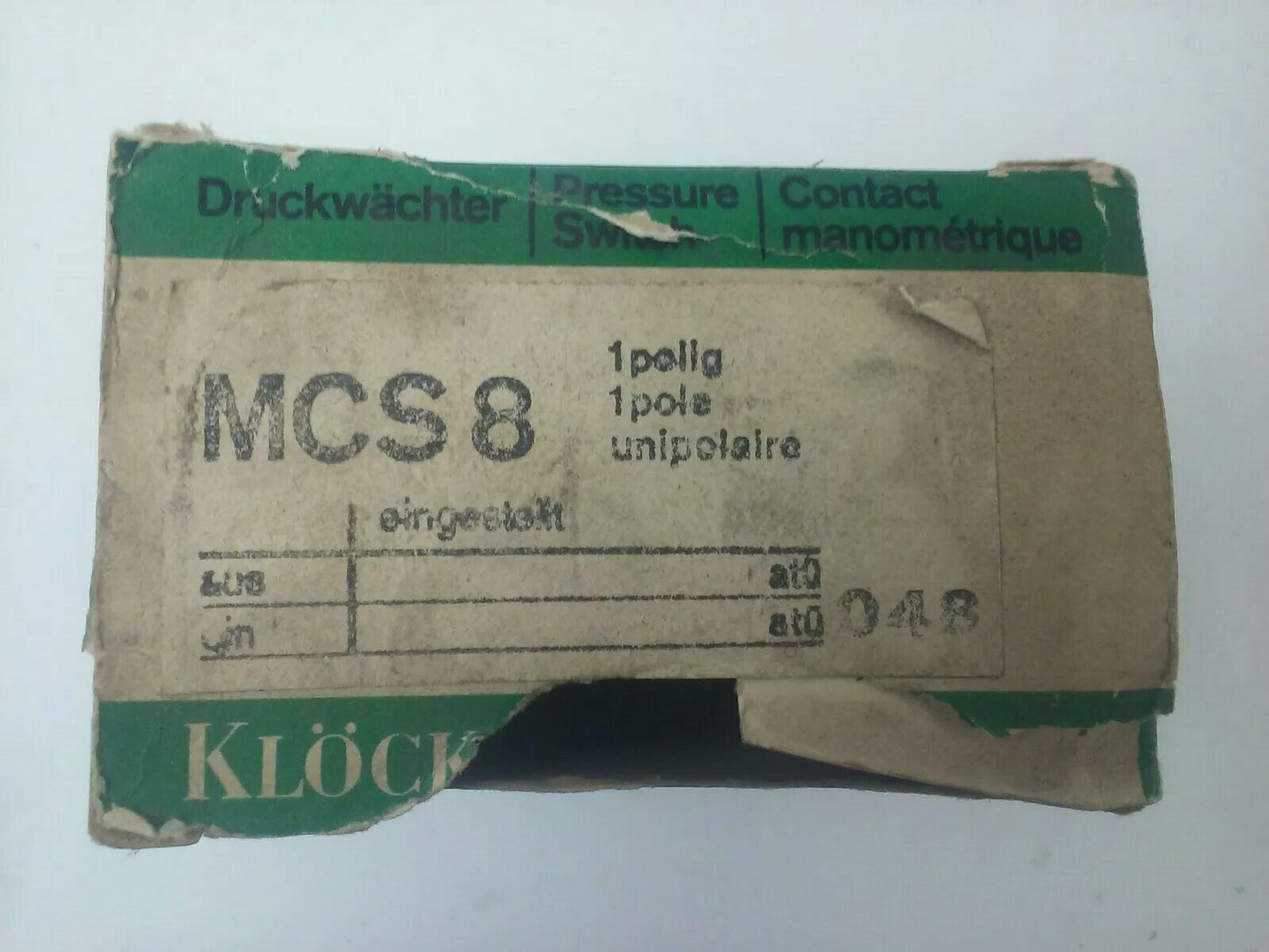 DRUCKWACHTER KLOCKNER MOELLER MCS8 PRESSURE SWITCH 380V 10A, 125V 18KW, 220V