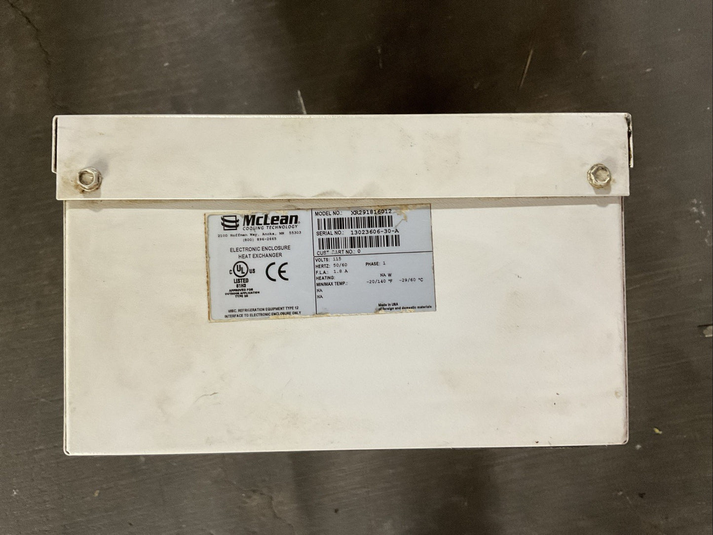 McLEAN XR291816012 HEAT EXCHANGER 115V 50/60HZ 1PH -20/140°F -29/60°C