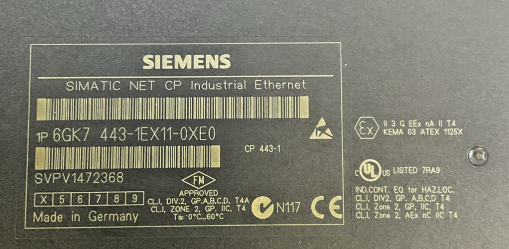 SIEMENS 1P 6GK7 443-1EX11-0XE0 SIMATIC NET CP INDUSTRIAL ETHERNET