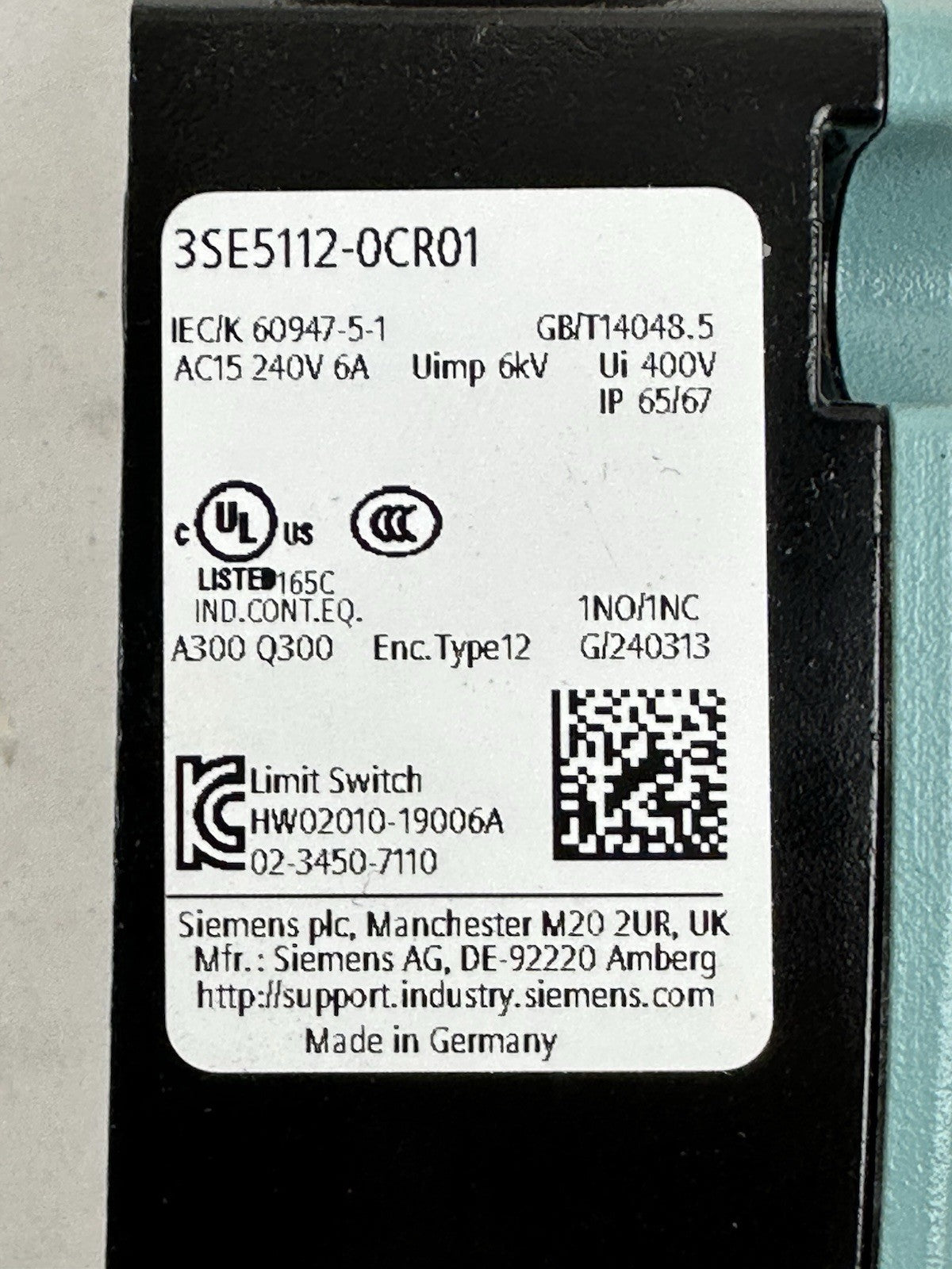 SIEMENS 3SE5112-0CR01 240V 6A WOBBLE STICK LIMIT SWITCH