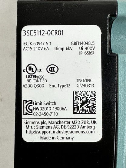 SIEMENS 3SE5112-0CR01 240V 6A WOBBLE STICK LIMIT SWITCH