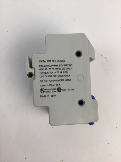 Gould Shawmut Ultrasafe USCC3 600V 30A Class CC Fuse Holder