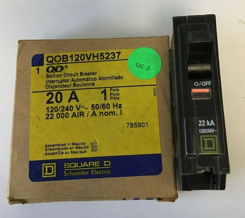 SQUARE D QOB120VH5237 CIRCUIT BREAKER 20A 120/240VAC 50/60HZ